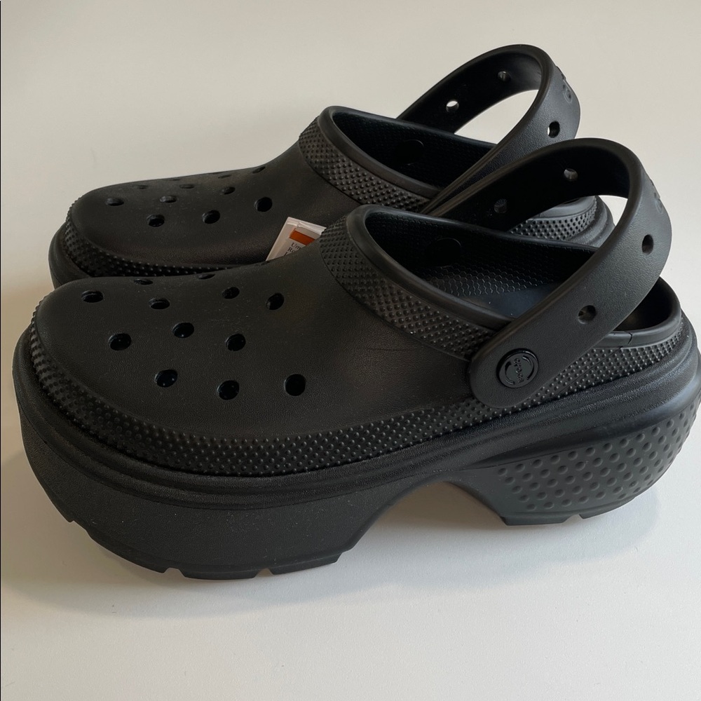 New CROCS Black Stomp Clogs High Platform Chunky Crocs M 7 W 9